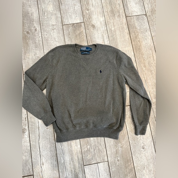 Ralph Lauren POLO Ribbed Gray Grey Cotton Sweater - Large - Picture 1 of 3